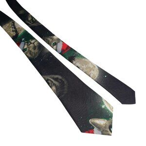 Necktie Life Of The Party Christmas Cat Santa Hat Moon Print Holiday Skinny